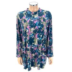LOGO by LORI GOLDSTEIN Rayon 230 Mockneck Tunic Top Women's PLUS SIZE 2X Floral